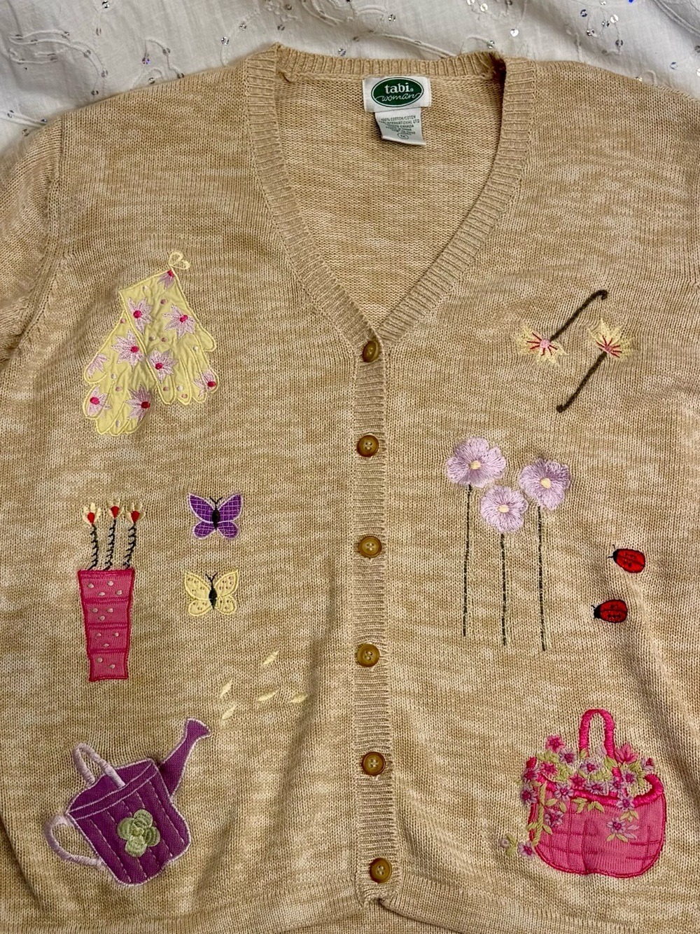 Vintage Tabi Gardener Theme Cotton Cardigan Grandmacore Cottagecore 1X - Picture 3 of 6